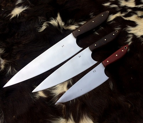 Custom Handmade Carbon Steel Chef Set of 5 , Unique Chef Knives With  Leather Rollover Sheath