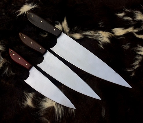 Custom Handmade Carbon Steel Chef Set of 5 , Unique Chef Knives With  Leather Rollover Sheath