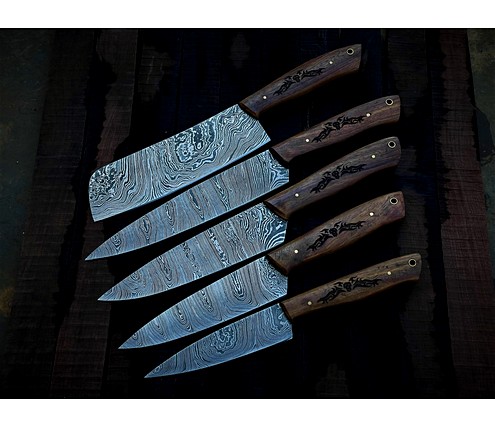 Handmade Damascus knives Set of 5 With Roll Over Bag - Jayger