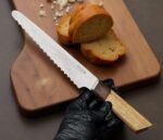 Handmade Bread Knife – Hand Serrated Damascus Steel Blade - Image 14