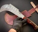 Handmade Damascus Steel Billhook With Leather Sheath - Image 2